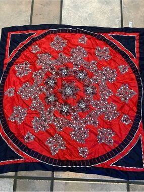 Red and Navy Floral Dot Square Scarf